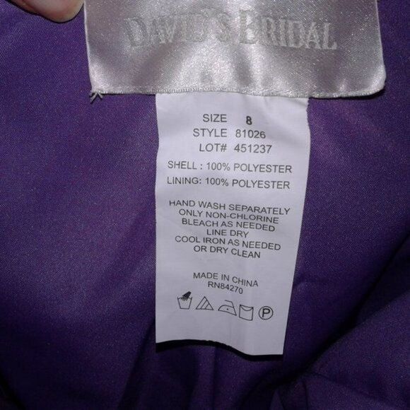 David's Bridal NWT Satin Formal/Bridesmaid Strapless Gown Size 8 Purple Lined - Picture 7 of 7